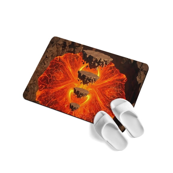 Floating Rocks Soft Diatomaceous Earth Mat, Abstract Natural Orange Red Lava Molten Core Absorbent Bath Mat Non Slip Rubber Backed Quick Dry Doormat Fit Under Door for Bathroom Kitchen 16"x24"