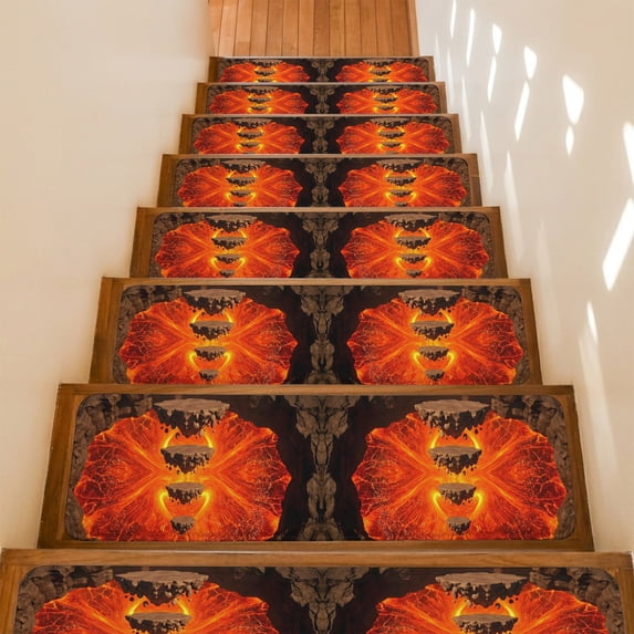 Floating Rocks Stair Treads Non Slip for Steps Abstract Natural Orange Red Lava Molten Core 4 Pcs Reusable Adhesive Stair Runner Mats for Dogs Elders Carpet Treads Rugs for Staircase 8x30 In