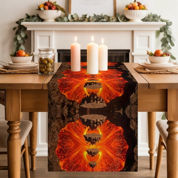 Floating Rocks Table Runner, Abstract Natural Orange Red Lava Molten Core Washable Cotton-linen Table Runners Dining Kitchen Decoration for Everyday Home Wedding Party Decor, 13 x 36 Inch