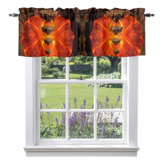 Floating Rocks Valances for Windows, Abstract Natural Orange Red Lava Molten Core Rod Pocket Valance Short Window Treatments Curtains for Kitchen Bathroom Bedroom Decor, 42 x 12 Inches