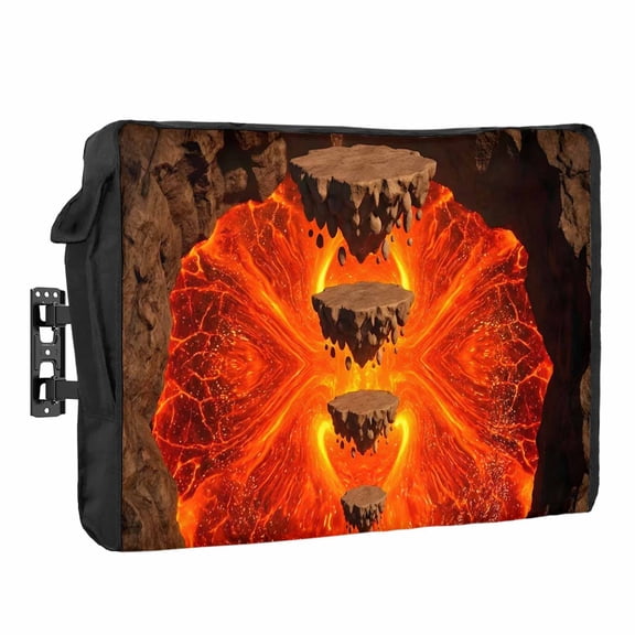 Floating Rocks Waterproof Outdoor TV Cover, Abstract Natural Orange Red Lava Molten Core Outside Weatherproof TV Enclosures for 30 to 32 Inch LCD Television Shield Flat Screen Protectors