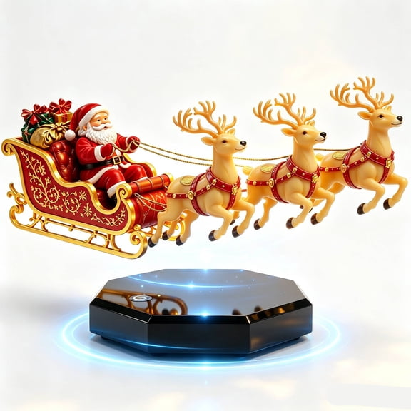 Floating Santa Sleigh Levitation Santa's Flying Sleigh Ornament Christmas Display for Home,Office,Shelf & Holiday Party
