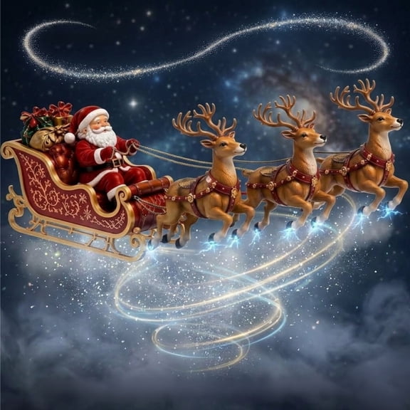 Floating Santa Sleigh, Santa's Flying Sleigh Magnetic Levitation Christmas Display with 3 Reindeer, Floating Santa Sleigh and Reindeer Tabletop Decor for Home, Office, Shelf and Party