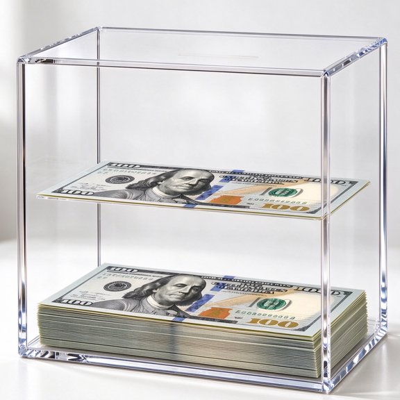 Floating Savings Box, Clear Acrylic Money Bank with Floating Bill Effect - Decorative Cash Saver & Savings Challenge Display for Kids Teens Adults