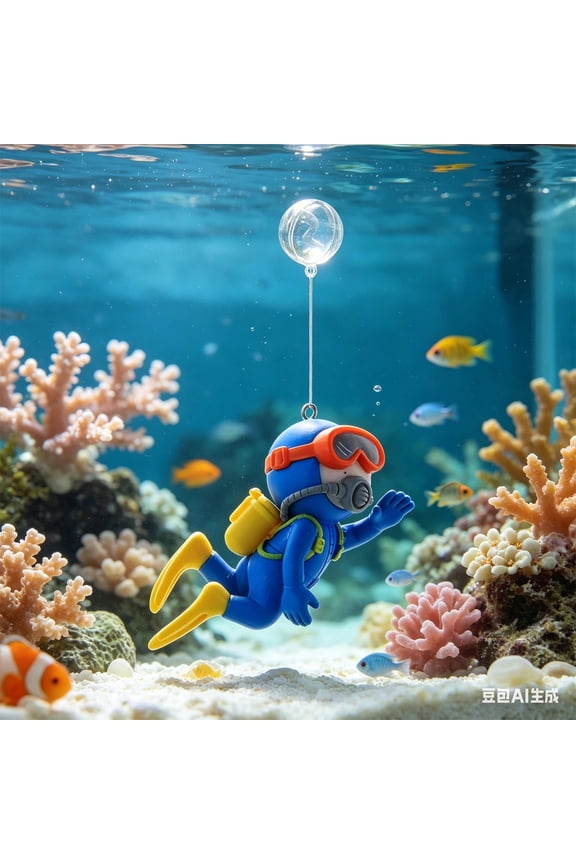 Floating Scu**ba Diver Aquarium Ornament with Bubble Effect, Mini Diver Statue Adjustable Swimming Pose, Marine Theme Figurine for Fish Tank Decorations and Live Aquascape Decor