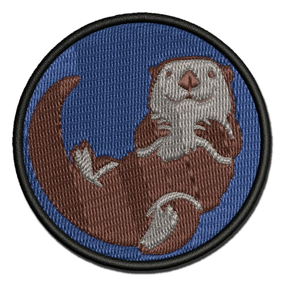 Floating Sea Otter Applique Multi-Color Embroidered Hook & Loop Patch - 2.0 Inch Mini