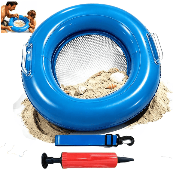Floating Shark Tooth Sifter, Inflatable Beach Sand Sifter With Retractable Handle & Wrist Strap, Shell Fossil Collecting Tool (1PC)