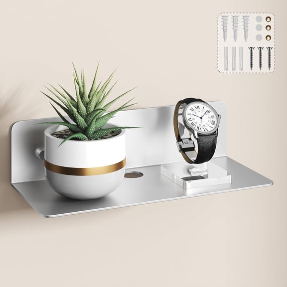 Floating Shelf 9 Inch Metal Wall Mounted Set of 1 Silver - Easily Expand Wall Space - Aluminium Hanging Shelf Display Shelves for Bedroom, Gaming Room, Living Room, Bathroom, Office