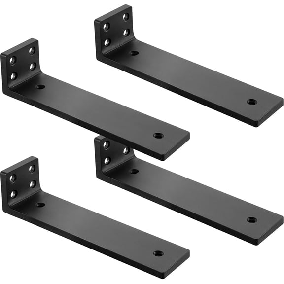 Floating Shelf Brackets 8 inch, Heavy Duty Wall Shelf Bracket 4 Pack for Shelves Support, Hidden Metal L Brackets with Mounting Hardware (1/5'' Thick)