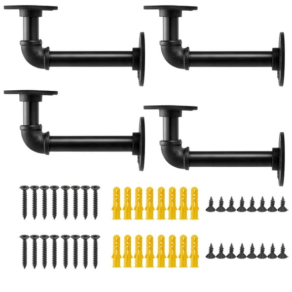 Floating Shelf Brackets, Heavy Duty Industrial Pipe Shelf Bracket for 8 10 12 14 inches Board, Iron L Pipe Shelving Brackets - 4 Pack