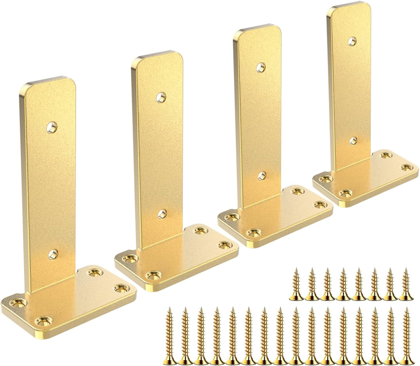 Floating Shelf Brackets Upgraded,4 inch, Gold Heavy Duty Iron Shelf Brackets, Industrial Modern Floating Shelf Support for Wall Mount Shelves,Wide Brackets ,4 Pack, Support DIY