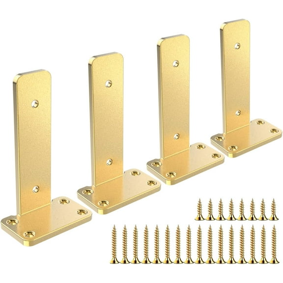 Floating Shelf Brackets Upgraded,4 inch, Gold Heavy Duty Iron Shelf Brackets, Industrial Modern Floating Shelf Support for Wall Mount Shelves,Wide Brackets ,4 Pack, Support DIY