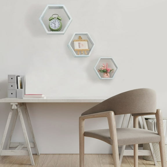 Floating Shelf Hexagon 3Set Wall Mount Hanging Display for Photos Frames Plants