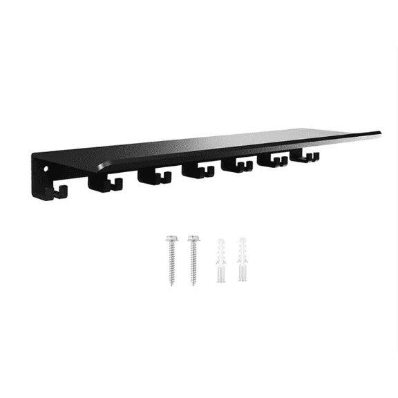 Floating Shelf With Hooks, 15 x 6.2 x 2 in Metal Wall Mount Shelf, Tonal Accessory Shelf, Home Gym Storage Organizer, Wall-Mounted with 7 Double Hooks, Black