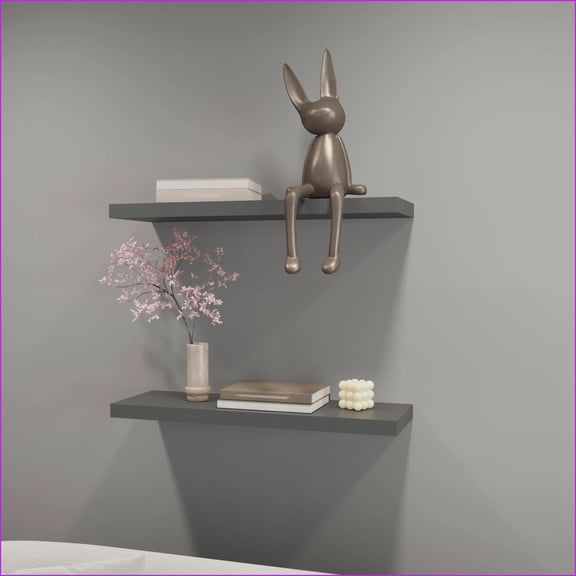 Floating Shelf, Modern Minimalist Matte Slate Gray 31.5 Wide Recessed | Particle Board | Grey