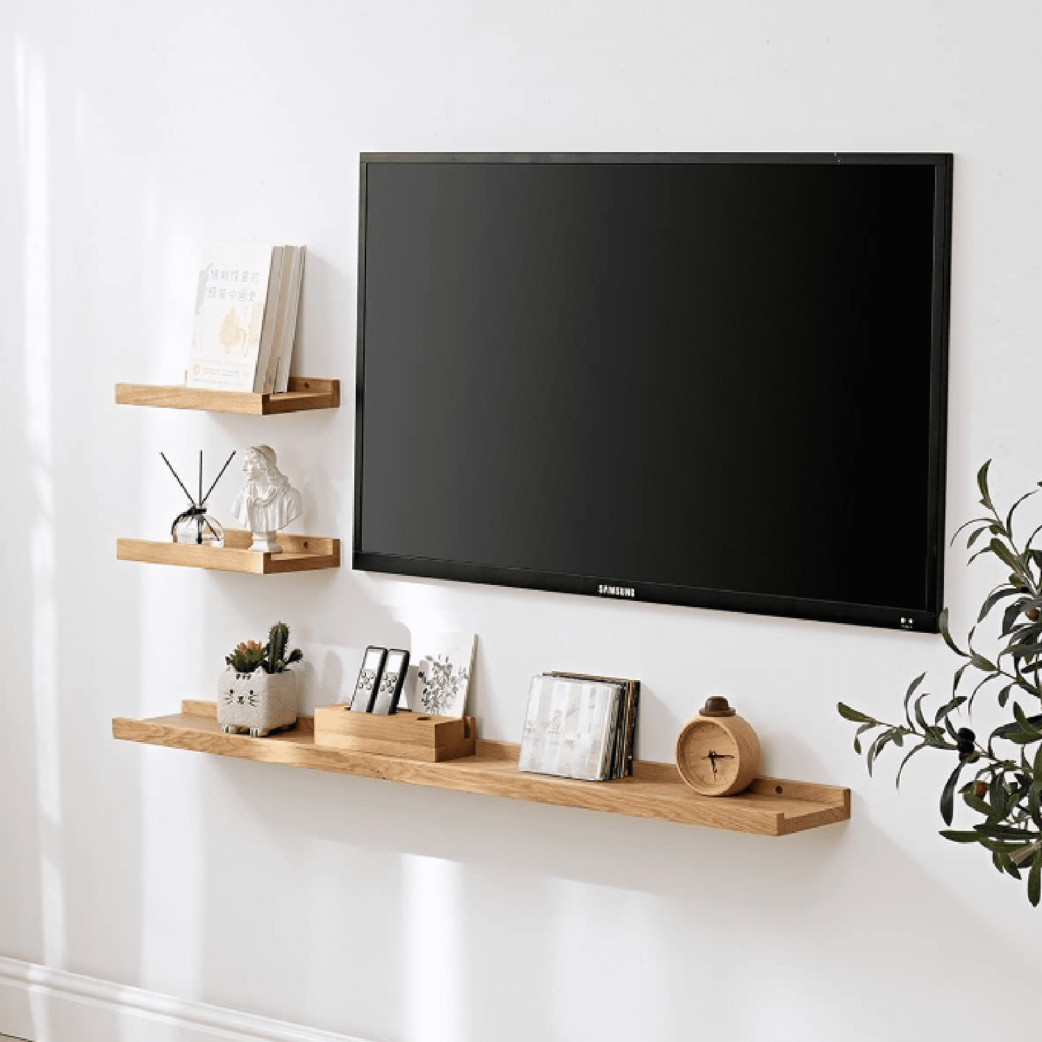 Floating Shelf, Natural Oak Wood, 36 Inch, Wall Storage, Display Picture Ledge, for Bedroom, Living Room, Bathroom, Office, Kitchen