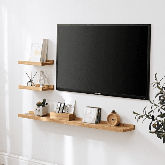 Floating Shelf, Natural Oak Wood, 36 Inch, Wall Storage, Display Picture Ledge, for Bedroom, Living Room, Bathroom, Office, Kitchen