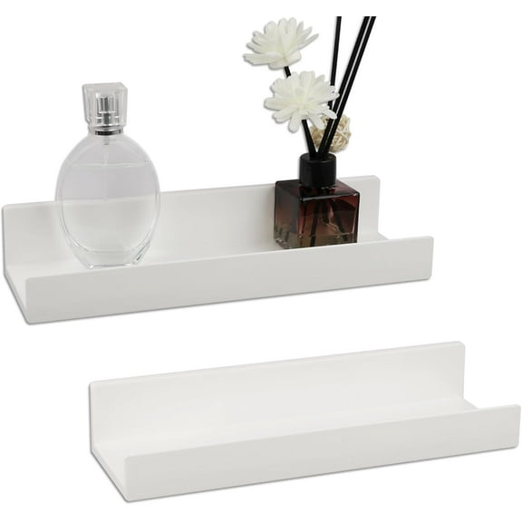 Floating Shelf Set of 2 - 10.6" Wall Mounted Plastic Shelves for Bedroom With Adhesive Strip,Compact Nursery Shelf with Lip,Small Picture Display Ledge Shelf for Living Room