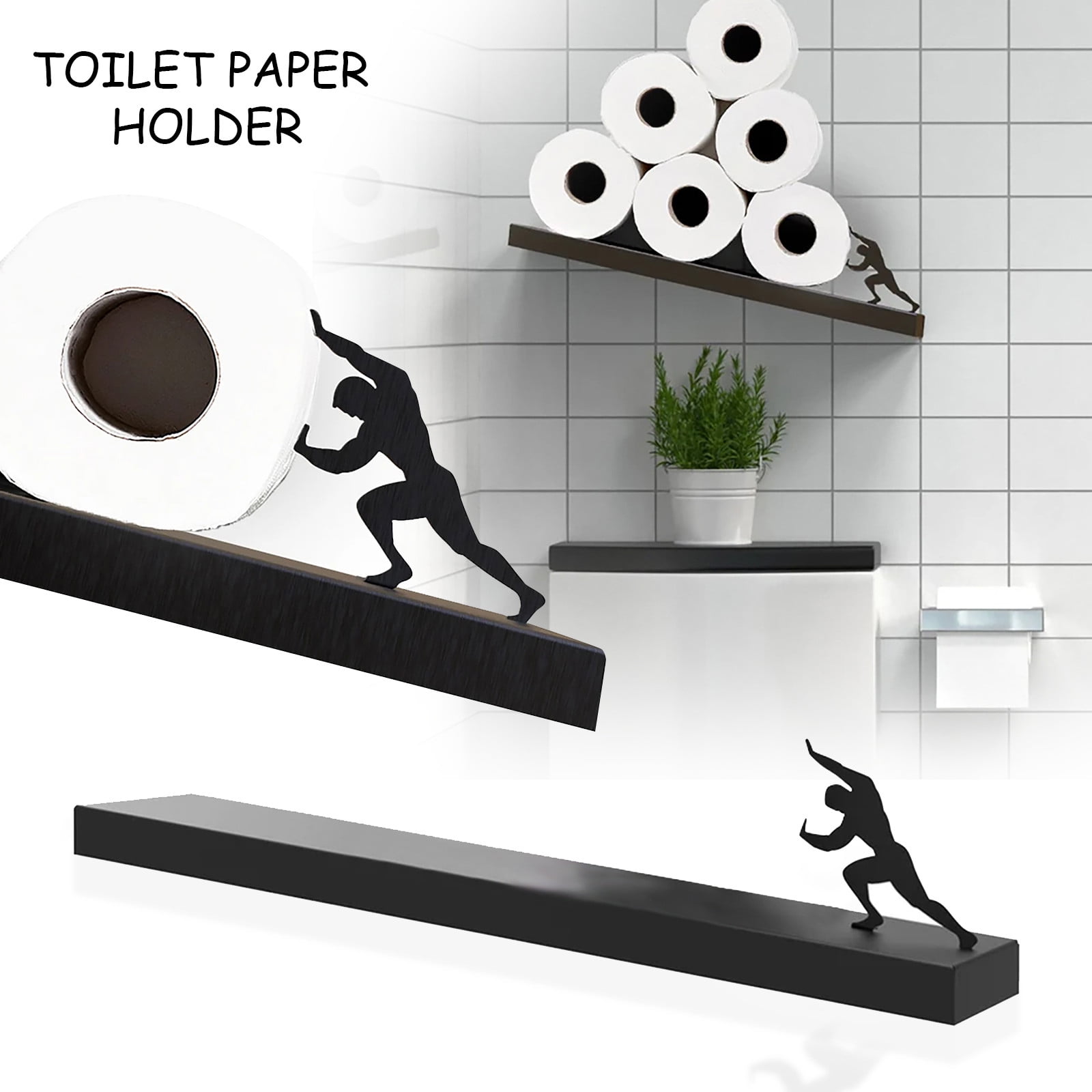 Sisyphus Black Toilet Paper Shelf, Unique Bathroom Storage, Home Decor,  Bathroom Accessories, Wall Mounted Paper Roll Shelf 