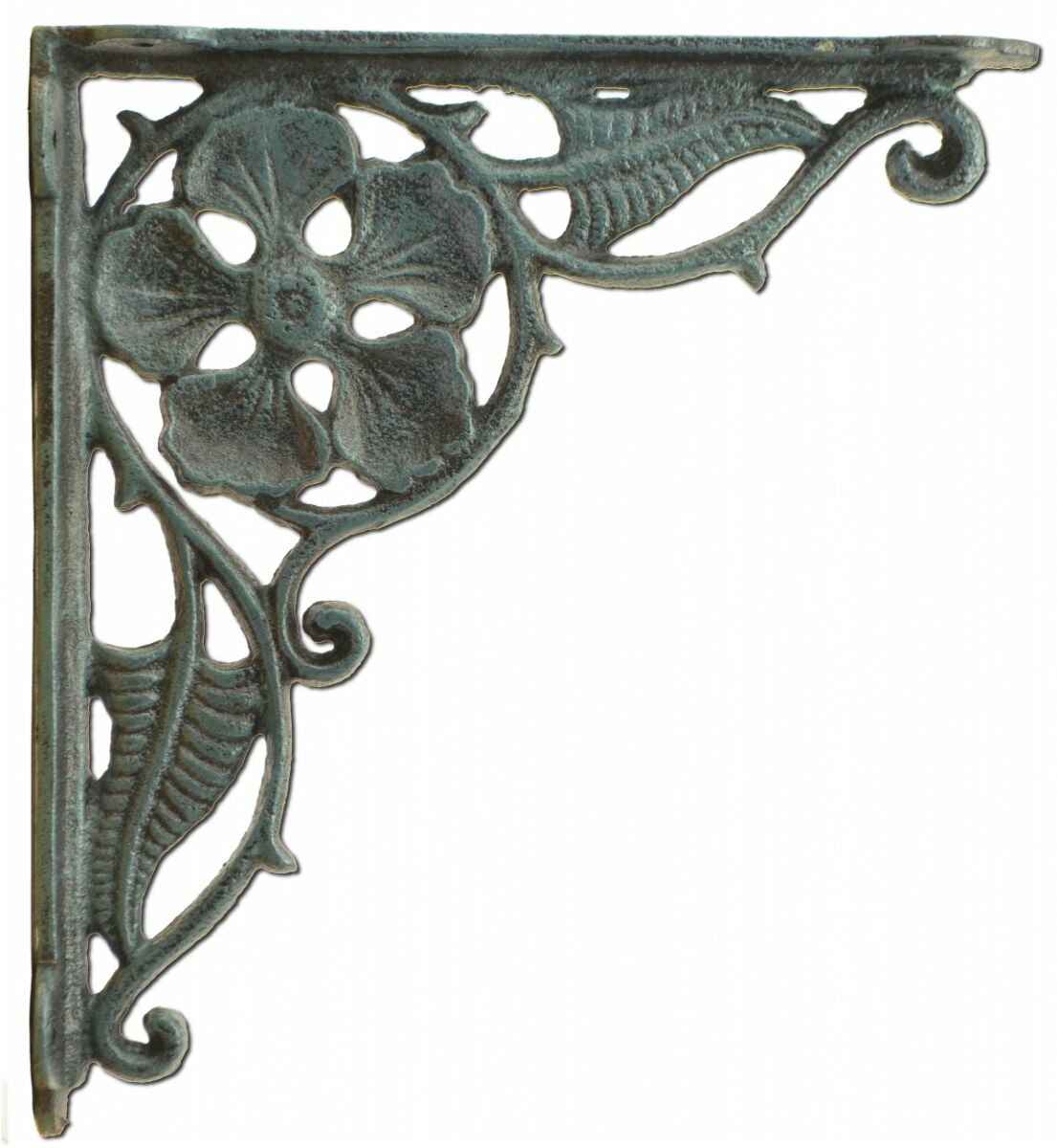 Floating Shelf Wall Bracket Flower Leaf Design Distressed Blue Cast Iron 9.375" Deep by Flag Emotes