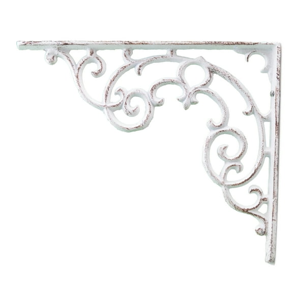 Floating Shelf Wall Bracket Ornate Pattern Distressed White Cast Iron 11.25" Long by Flag Emotes
