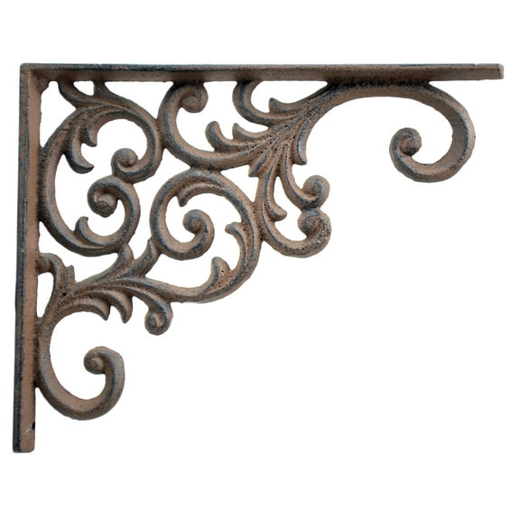 Floating Shelf Wall Bracket Ornate Vine Pattern Brown Cast Iron 9.375" Deep Brace