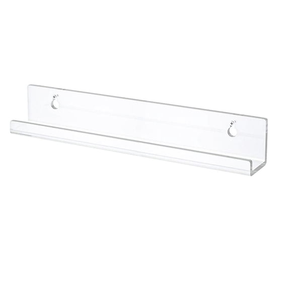 Floating Shelf - Wall Mount Display Rack for Books Photos and Bathroom Organization with Clear Acrylic Finish for Easy Drywall Installation and Flat Packaging, Clear