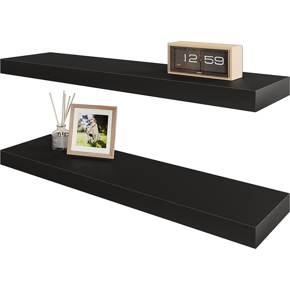 Floating Shelf,Wall Shelf,Decor Wall Mounted Shelves,Hanging Shelf Set L24xW6 for Bathroom Kitchen Living,Kitchen,Room Bedroom Storage,Black