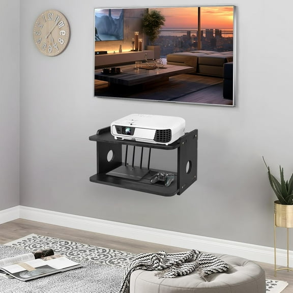 Floating Shelf for Projector & Router - Solid Wood Design with  Management