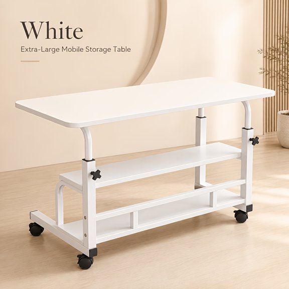 Floating Shelf with 2 Pack Black Wood, for desk, Extra Large Mobile Storage Table with 2-Tier