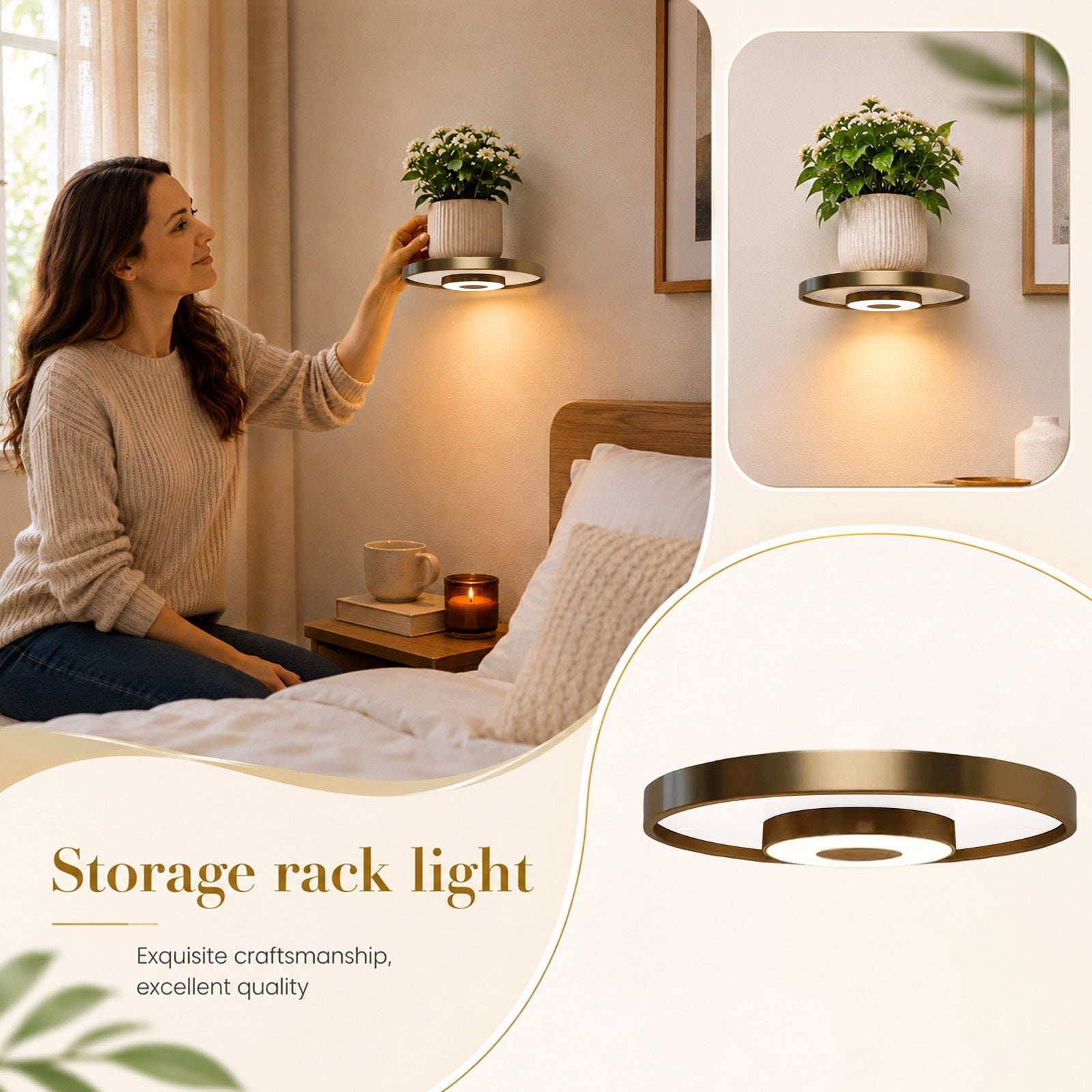 Floating Shelf with LED Accent Light, Wall Mounted Storage Organizer ...