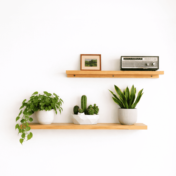 Kawind Home Solid Wood Floating Shelves Set of 2, 3 Ft Wall Mounted Shelves, White Ash, Rustic Farmhouse Decor, Hardware Included