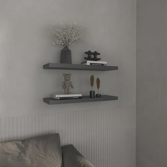 Floating Shelves 1.50" H,2 Shelves,Matt Gray,Grey Engineered Wood Furniture Primary Living Space Display Shelving Etageres