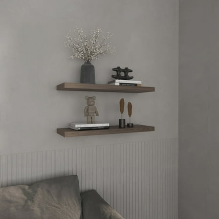 Floating Shelves 1.50" H,2 Shelves,Walnut,Brown Engineered Wood Furniture Primary Living Space Display Shelving Etageres