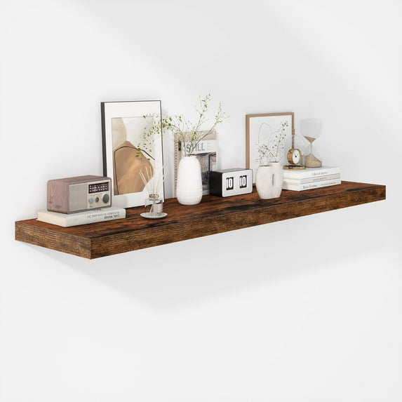 Floating Shelves - 12 Inch Rustic Wooden Wall Shelves - Extra Deeper & Thicker Wall Mounted Storage Shelf for Living Room, Kitchen, Farmhouse - 48" W x 12" D x 1.8" H - Brown