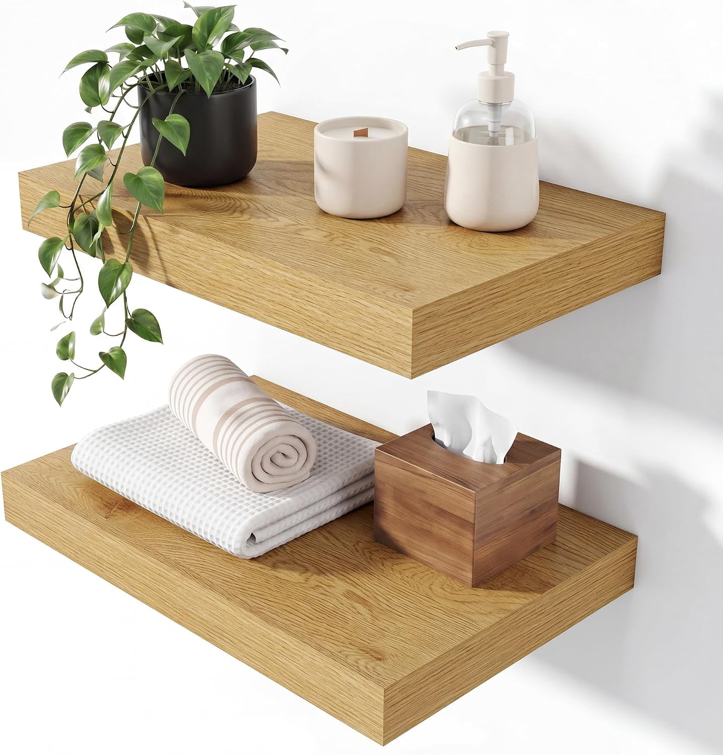 Floating Shelves 15.7" W x 10.3" D Oak Wall Mounted Storage Shelves Set