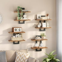 Floating Shelves, 15 Inch Wall Shelf Set of 4, Wall Mounted Storage Shelves 2-Tier, Hanging Bathroom Shelves, for Living Room, Bedroom, Bathroom, Kitchen, Rustic Brown and Black