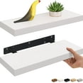 thumbnail image 1 of Floating Shelves, 2-Pack 16" Wood Wall Shelf Set with Invisible Brackets for Bathroom, Living Room, Bedroom, Kitchen, Nursery, 6" Deep, White, 1 of 9