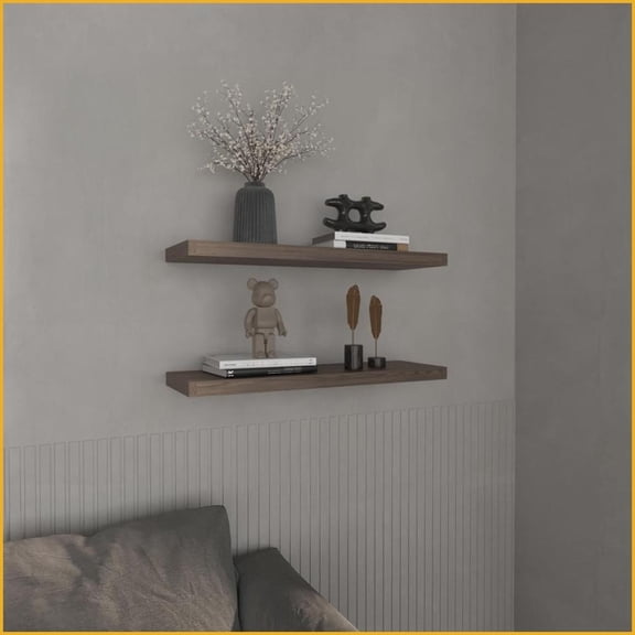 Floating Shelves 2-Shelf Modern Walnut Compact 31.5”W | Engineered Wood | Brown