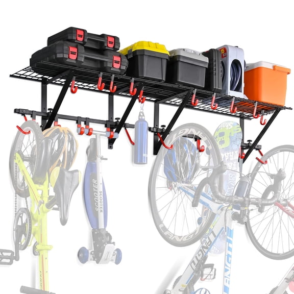 Floating Shelves 2-pack Black Garage Storage Organizer with Bike Hooks