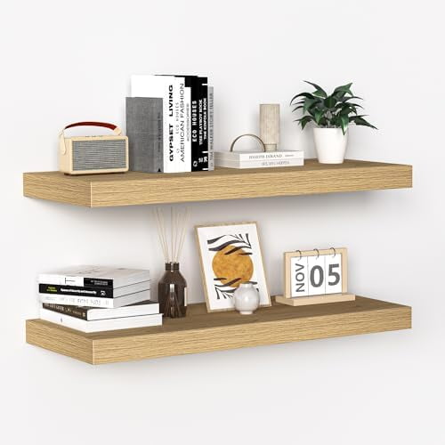 Floating Shelves - 24 Inch Rustic Wooden Wall Shelves - Extra Deeper & Thicker Wall Mounted Storage Shelf for Living Room, Kitchen, Farmhouse - 24" x 9" x 1.6" 2Pack, Oak