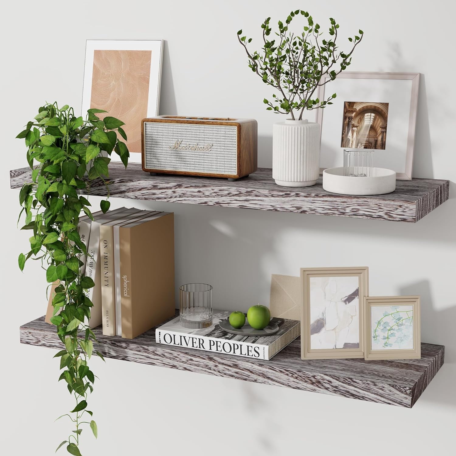 Floating Shelves, 24 Inch Wall Shelf Set of 2, Rustic Wood Shelves for ...