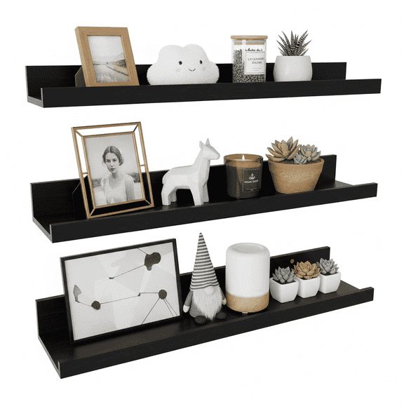 Floating Shelves,24 inch Wall Mounted Ledge Shelf Set of 3 for Living Room, Bedroom, Office, Black