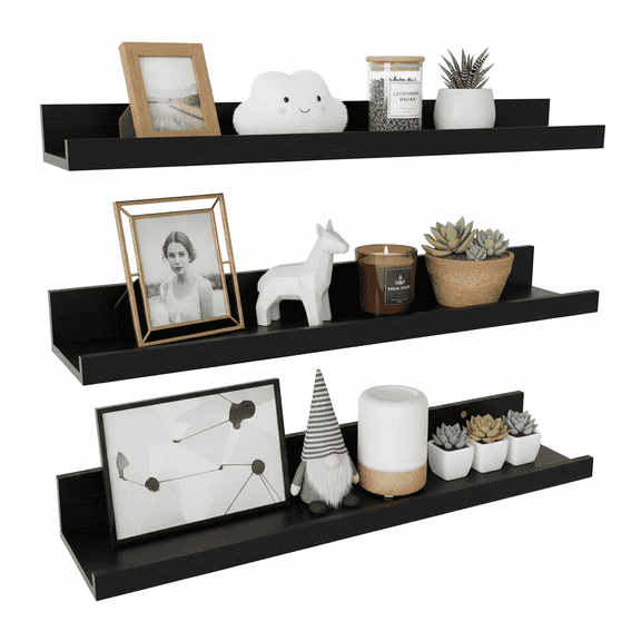 Floating Shelves,24 inch Wall Mounted Ledge Shelf Set of 3 for Living Room, Bedroom, Office, Black
