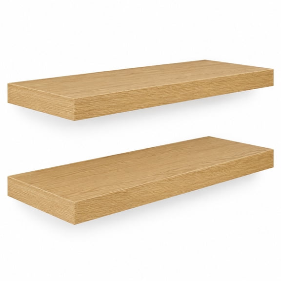 Floating Shelves, 30"W x 12"D x 2"H, Set of 2, Oak, Engineered Wood, Wall Mounted Storage for Home and Bathroom