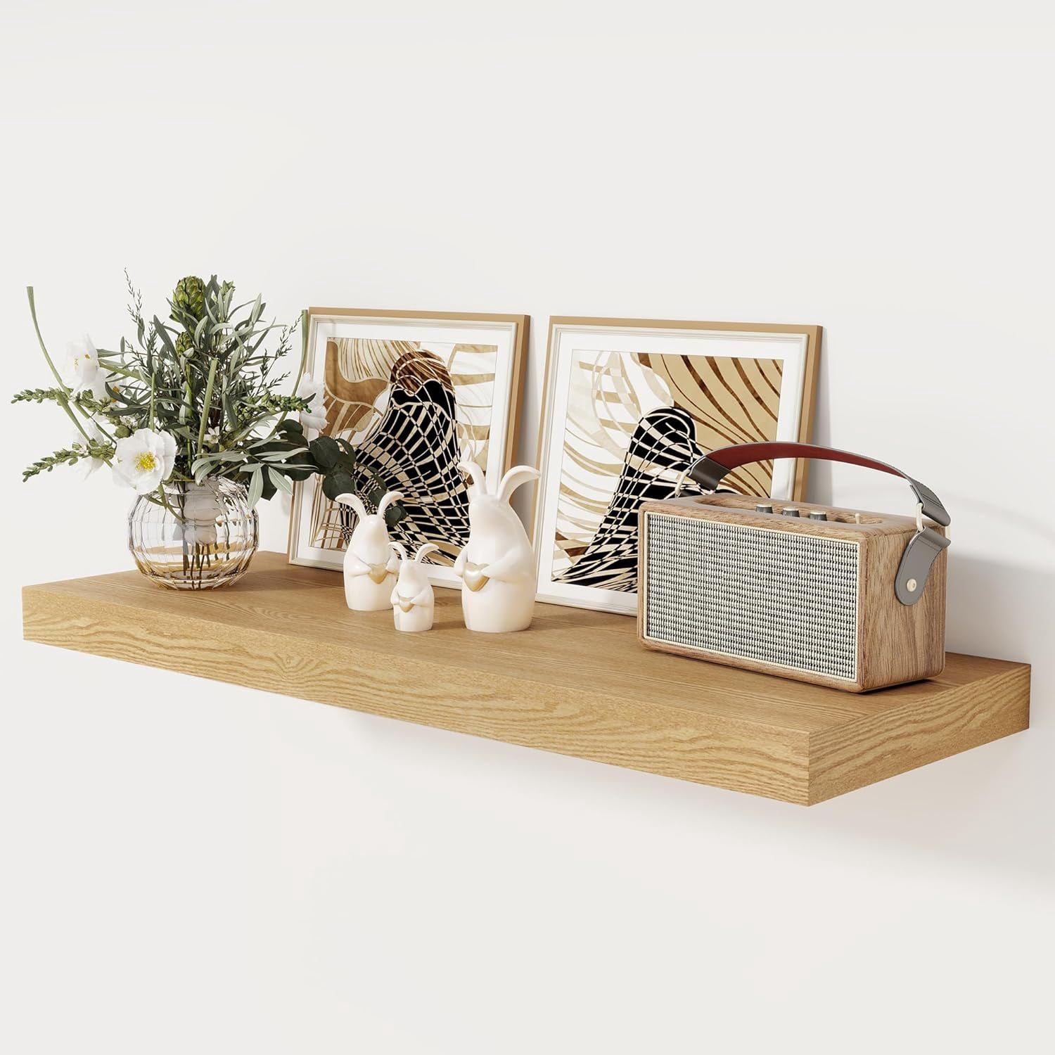 36 Inch White Oak Floating Shelf - 6 Inch Wide Display Ledge For Wall Storage, Natural Wood