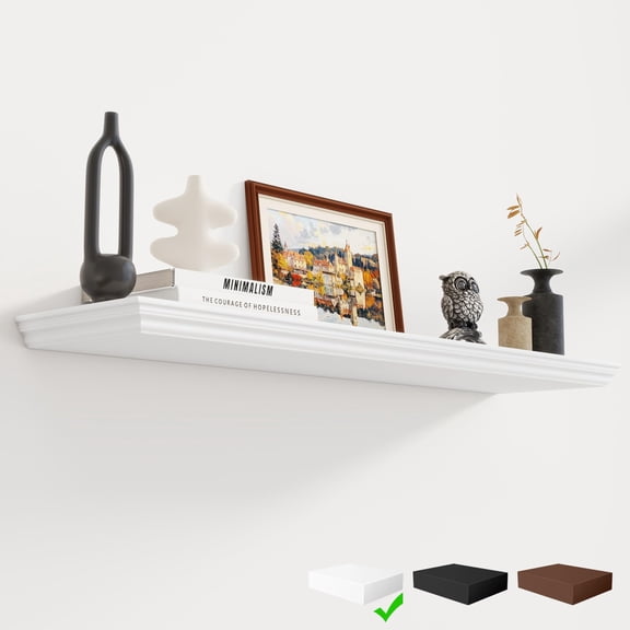 Floating Shelves 36 Inch Long, 9.3 Inch Deep Classic Crown Molding Floating Shelves for Wall, Rustic Wooden Shelves for Wall Decor Bathroom, Kitchen, Office, (White, 2Pack)
