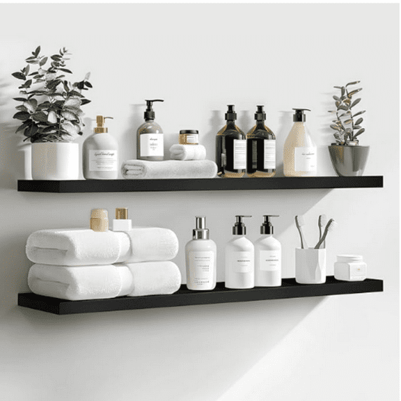 Floating Shelves, 36 Inch Wall Shelf Set of 2, Hanging Shelf with Invisible Brackets, Wall D r for Bathroom, Bedroom, Living Room, Kitchen Storage, Classic Black