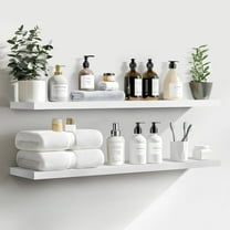 Floating Shelves, 36 Inch Wall Shelf Set of 2, Hanging Shelf with Invisible Brackets, Wall Decor for Bathroom, Bedroom, Living Room, Kitchen Storage, Modern White