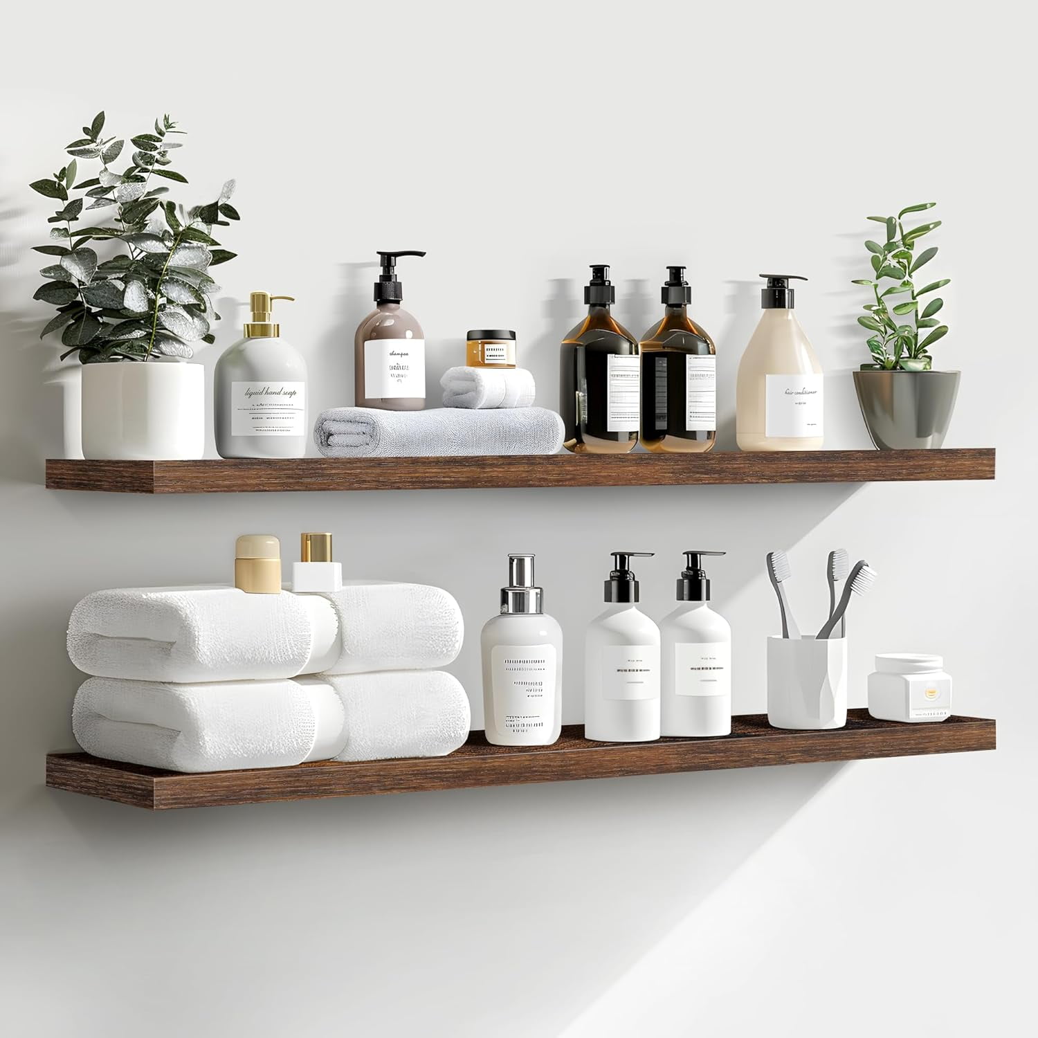 Floating Shelves, 36 Inch Wall Shelf Set of 2, Hanging Shelf with Invisible Brackets, Wall Decor for Bathroom, Bedroom, Living Room, Kitchen Storage, Rustic Brown